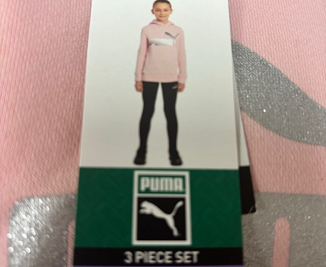 PUMA Girls’ Kids’ 3-piece Set HOODIE PANTS WITH SHIRT (PINK/WHITE/BLACK,XS-5/6)