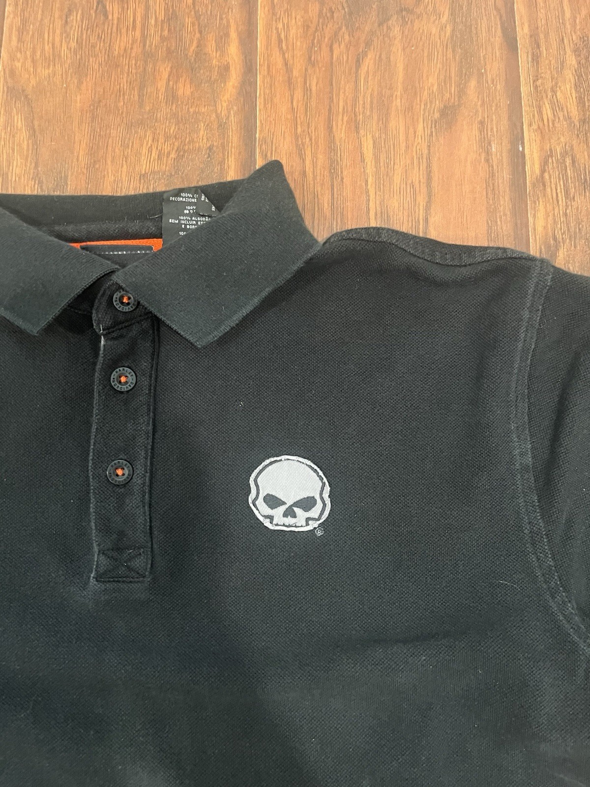Harley-Davidson Men’s L Black Cotton Polo Shirt Embroidered Logo Skull Short
