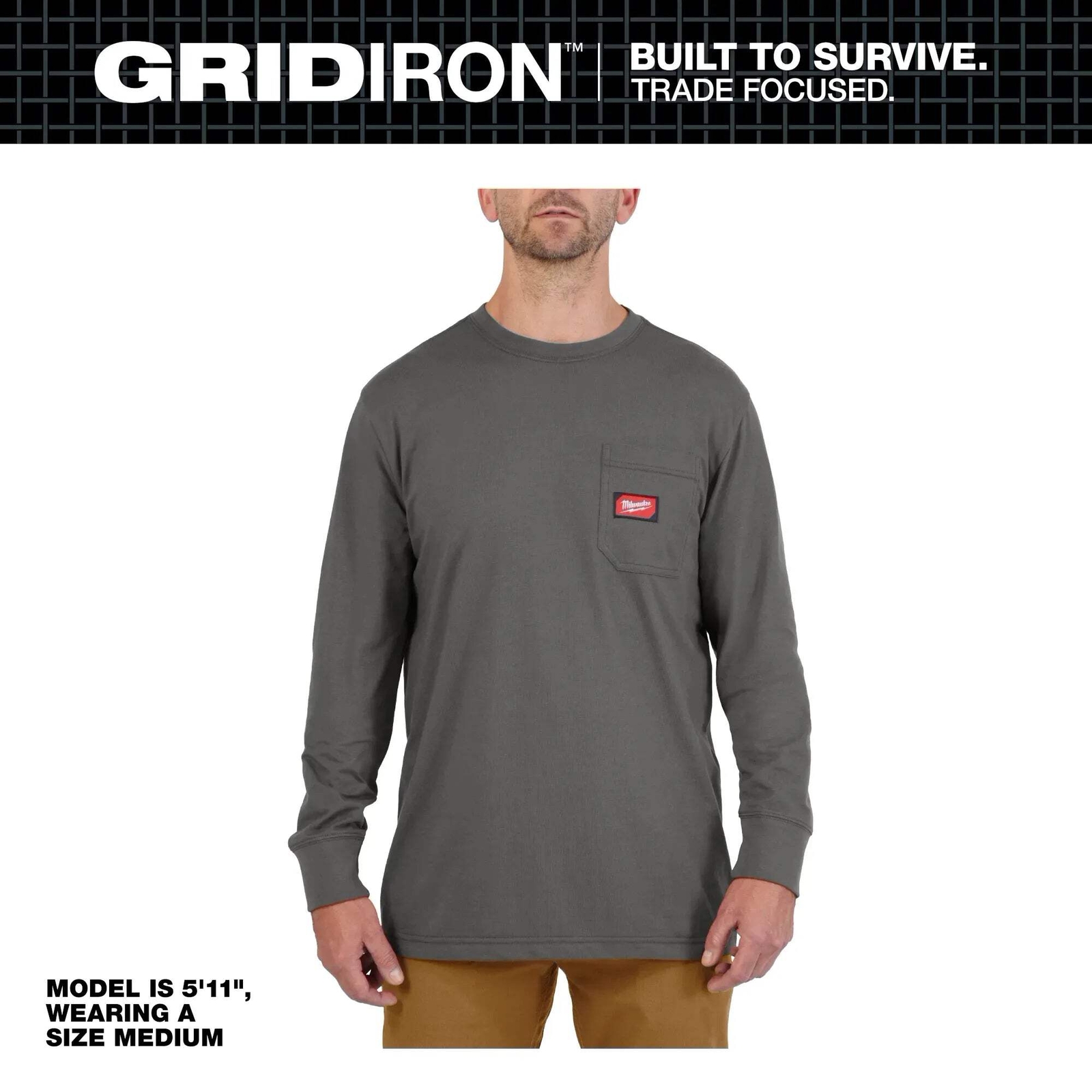 Milwaukee 606 Men’s GRIDIRON Cotton/Polyester Long-Sleeve Pocket T-Shirt