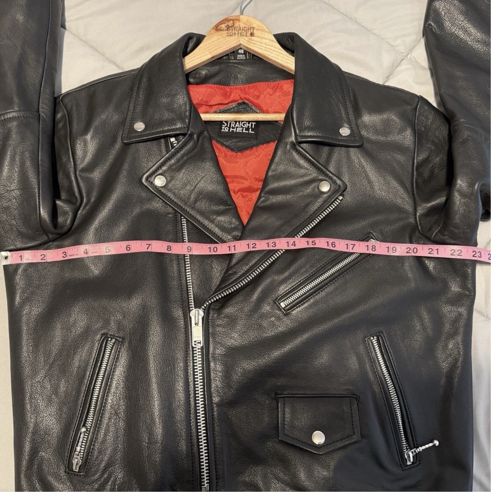 Straight To Hell (Baron) black and red Leather Jacket Red Lined Zip/Snap Size 46