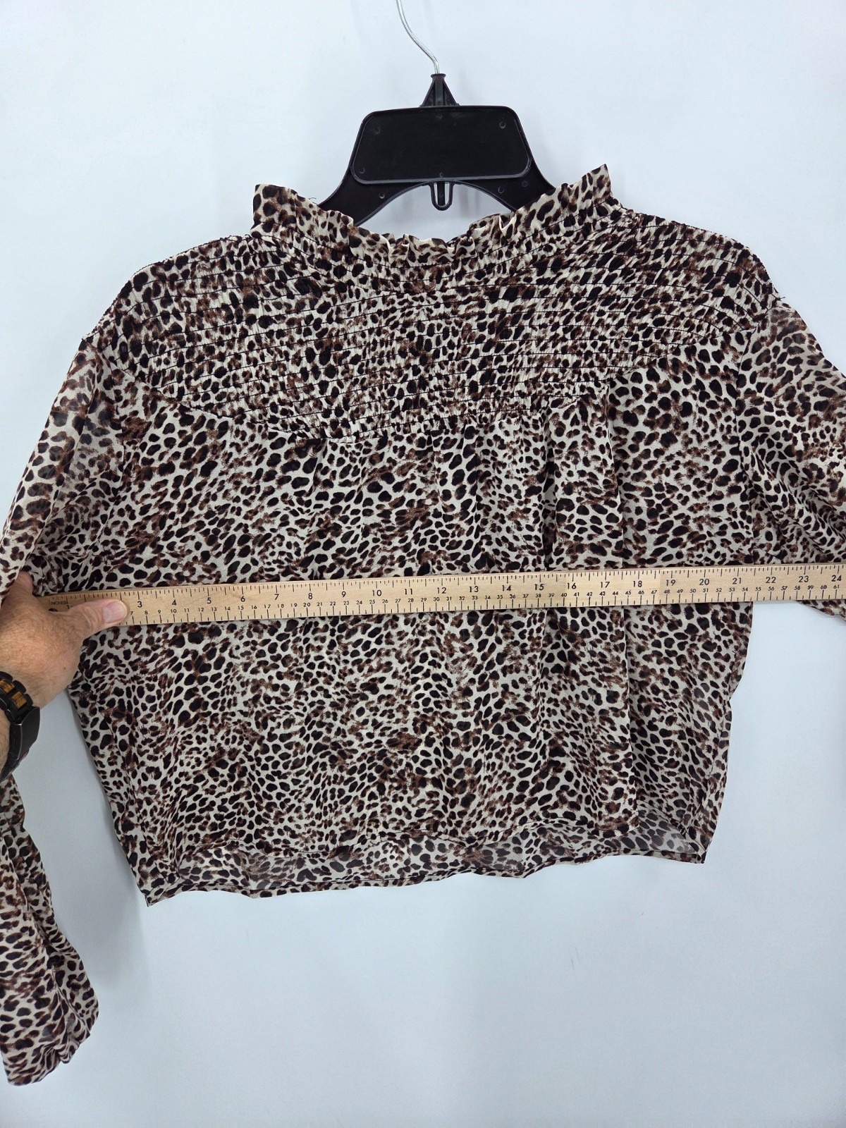 MinkPnk Blouse Womens Medium Brown Animal Print Smocked Boho Popover Top