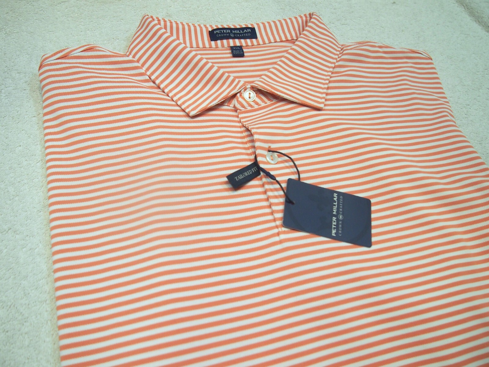 Peter Millar Crown Crafted Performance Fabric Striped Golf Shirt NWT XXL $98