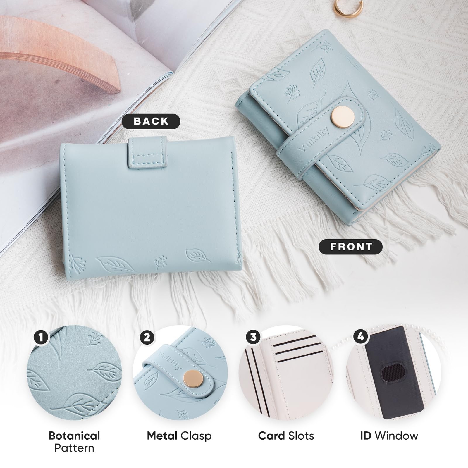Vulkitty Small Wallet for Women, Trifold 4.13 × 3.19 × 0.86 inches, Blue