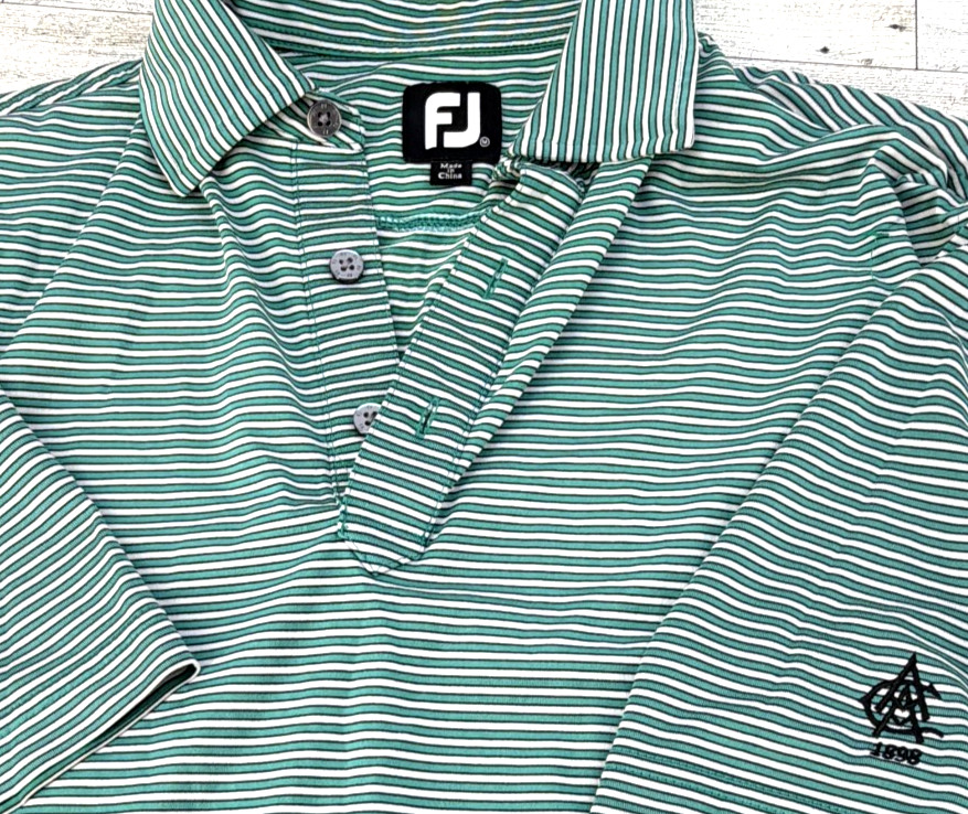 FootJoy Atlanta Athletic Club 1898 Green Striped Golf Polo Shirt Mens MEDIUM