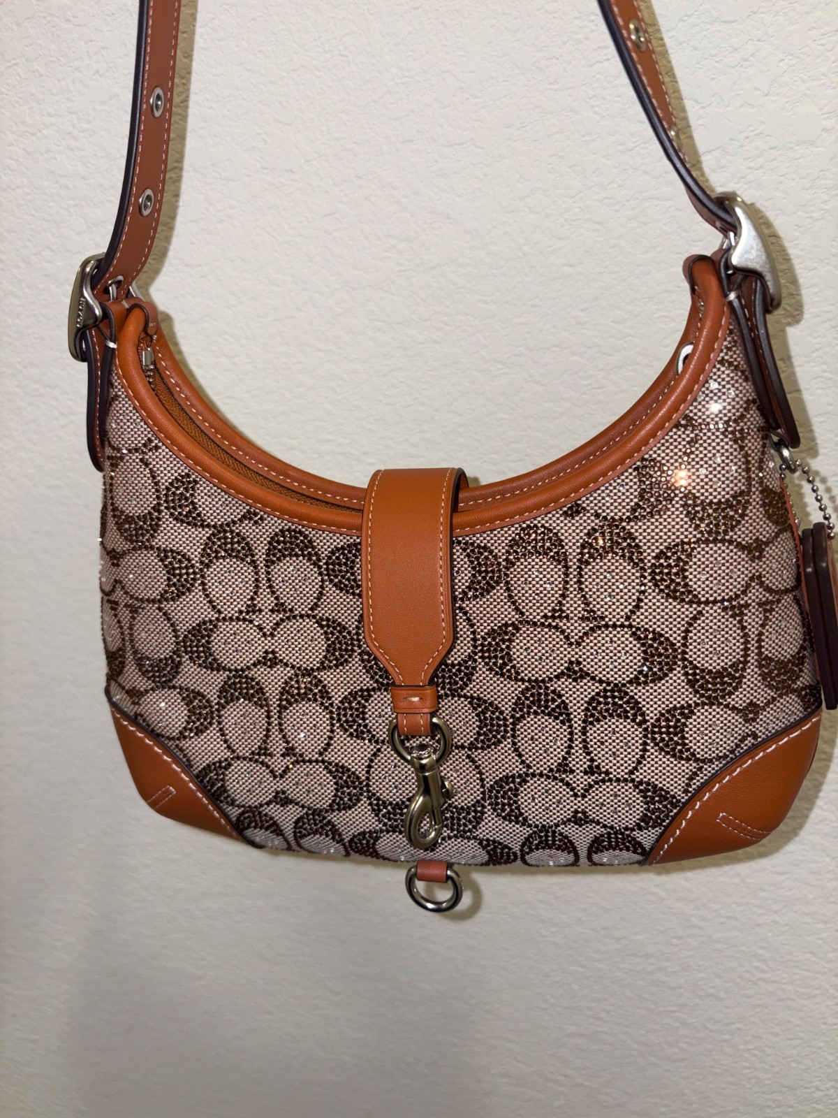 Coach Hamptons Hobo Burnished Amber Crystal Signature Jacquard NWT Gift Boxed