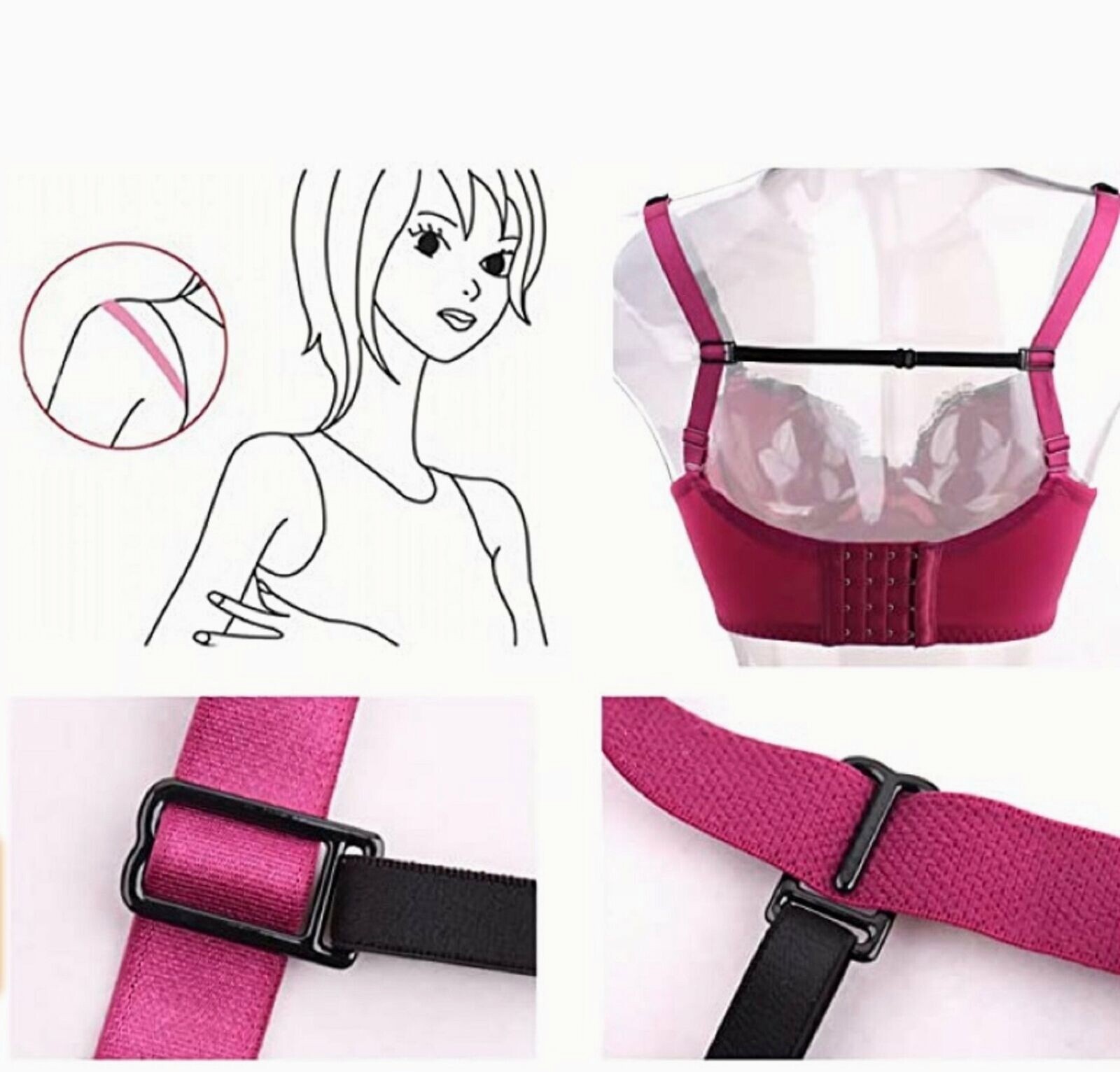 4 Pcs Anti Slip Straps Clips Holder Bra Women Non-Slip Bra Rope Back Adjustable