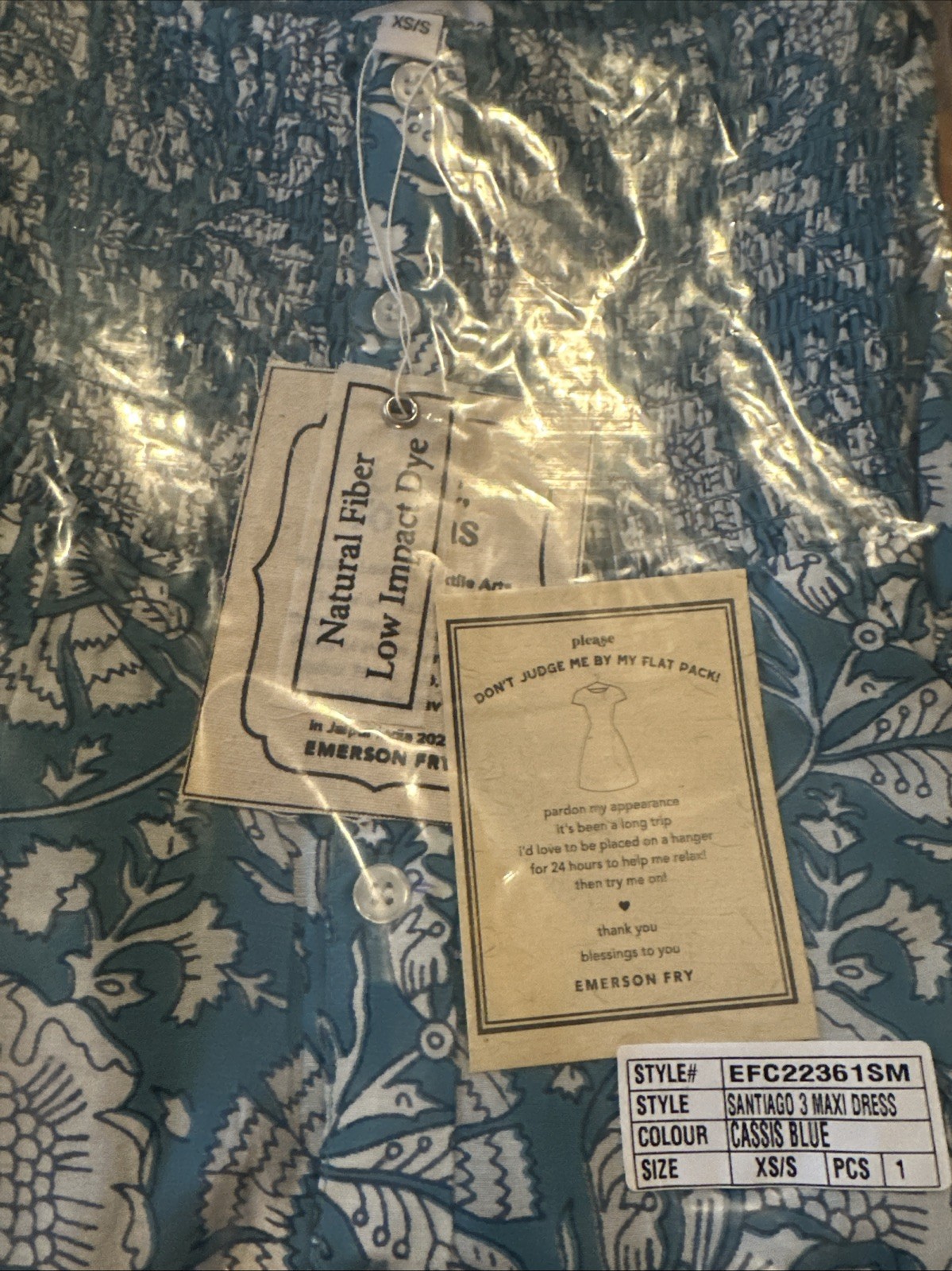 EMERSON FRY Love, Tomas NWT $198 Santiago Cassis Blue Maxi Dress Size XS/Small