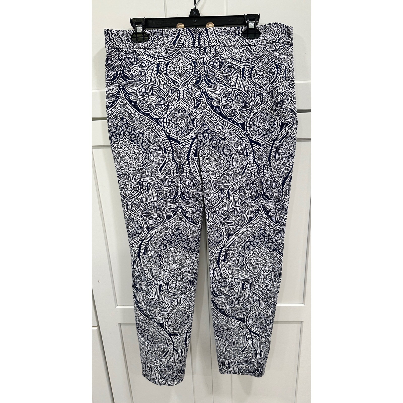 Talbots Chatham Ankle Pants Navy White Paisley Medallion Side Zip Size 14