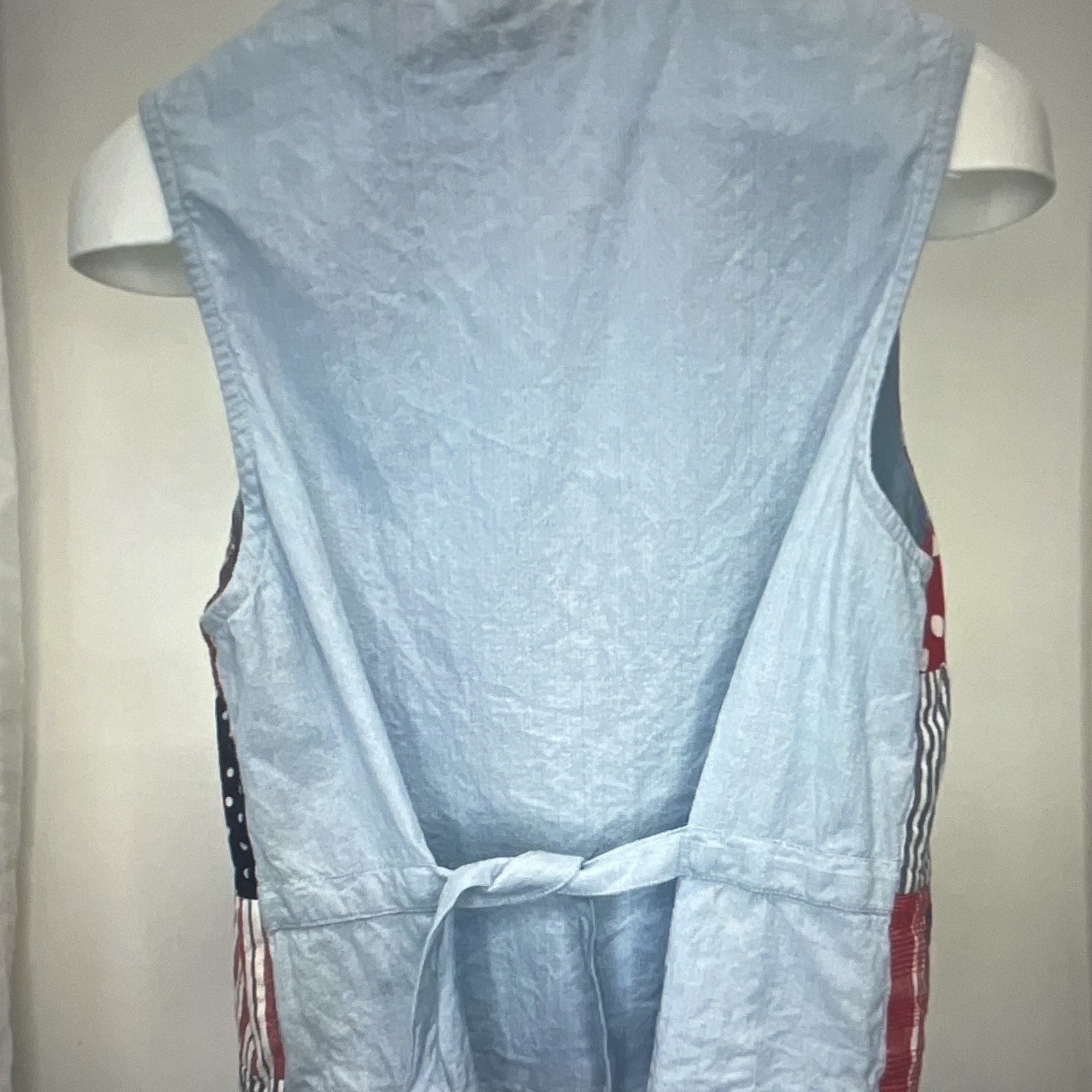 Patriotic Red White Blue Patchwork Button Front Sleeveless Vest Juniors M
