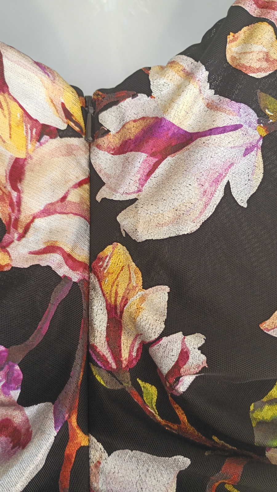 NBD Revolve Deidre Midi Dress Black Pink Floral Ruched Cocktail Wedding Guest L