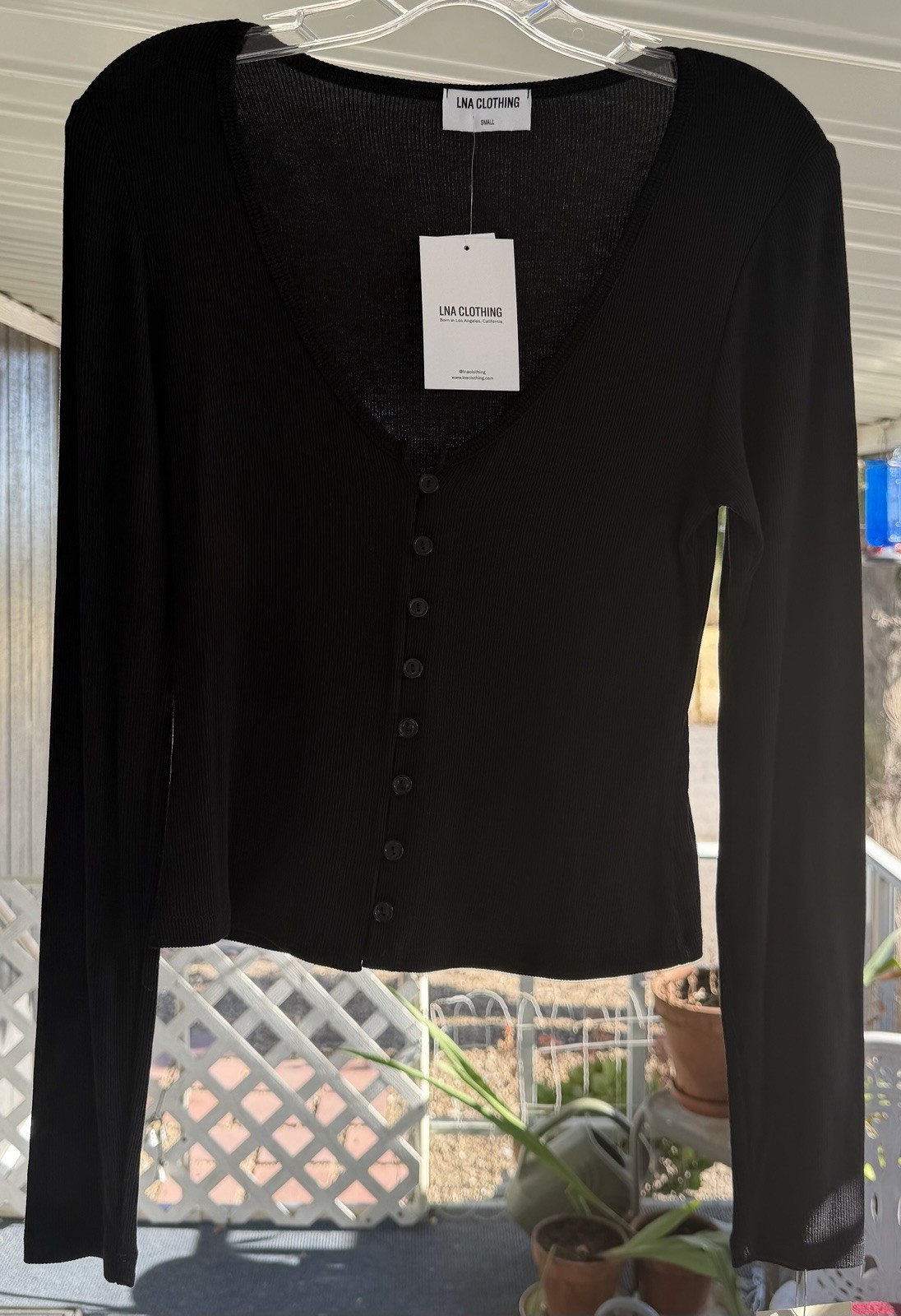 LNA Clothing NWT Black Ribbed Long Sleeve V-Neck Cardigan Top Size Small