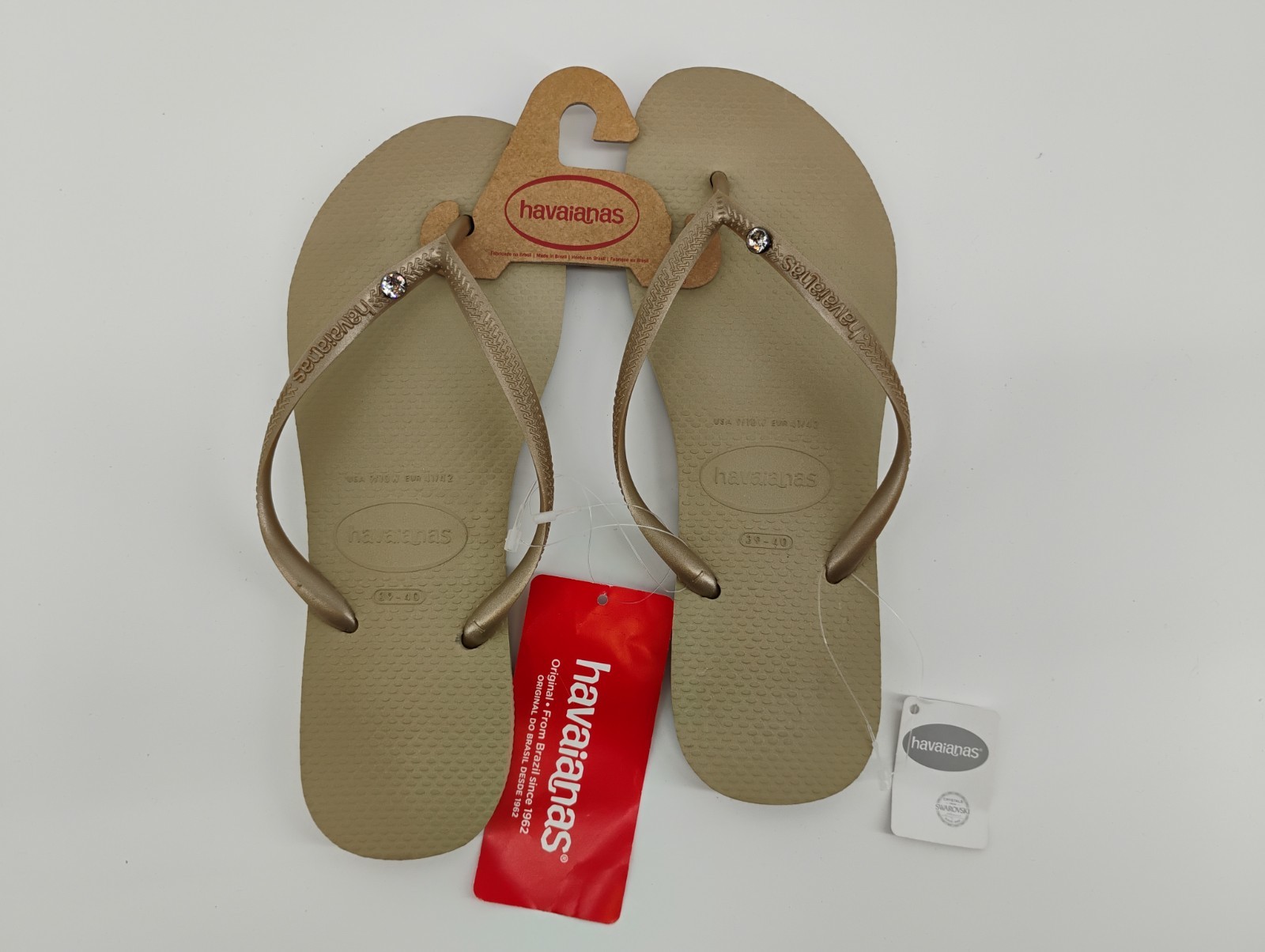 NEW Havaianas Sand Gray Light Gold Thong Flip Flops, Size 9/10w (39/40)