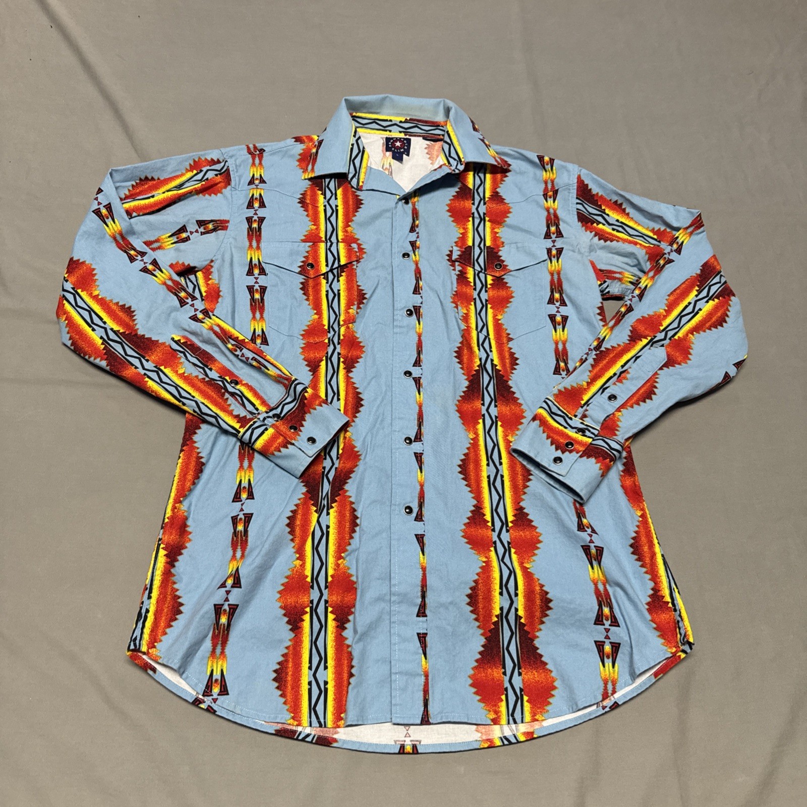 Panhandle Slim Shirt Mens Large Blue Aztec Western Pearl Snap Long Sleeve