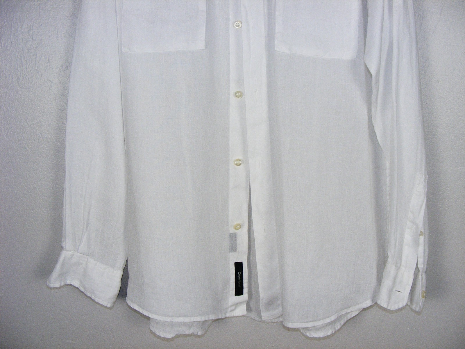 MENS SZ L ERMENEGILDO ZEGNA SPORT 100% LINEN WHITE ROLL UP BUTTON SLEEVE SHIRT L