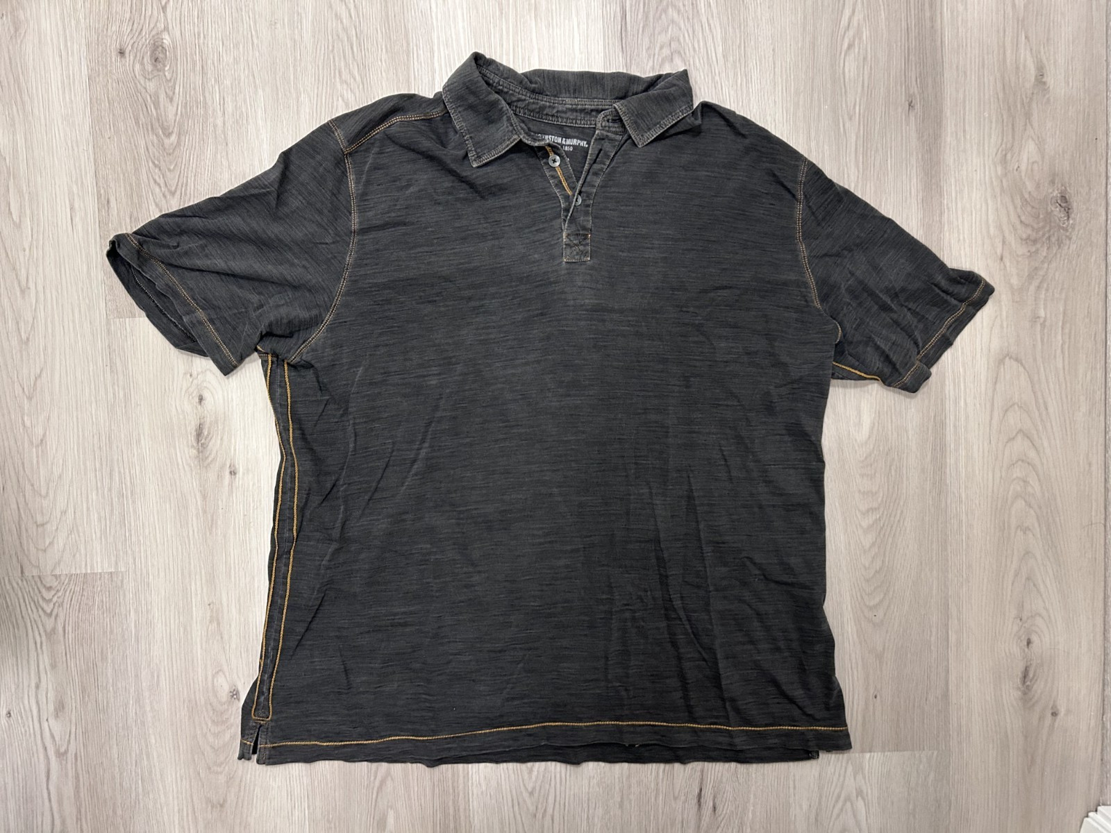 Johnston & Murphy Shirt Mens Size XXL Dark Gray Orange Thread Short Sleeve