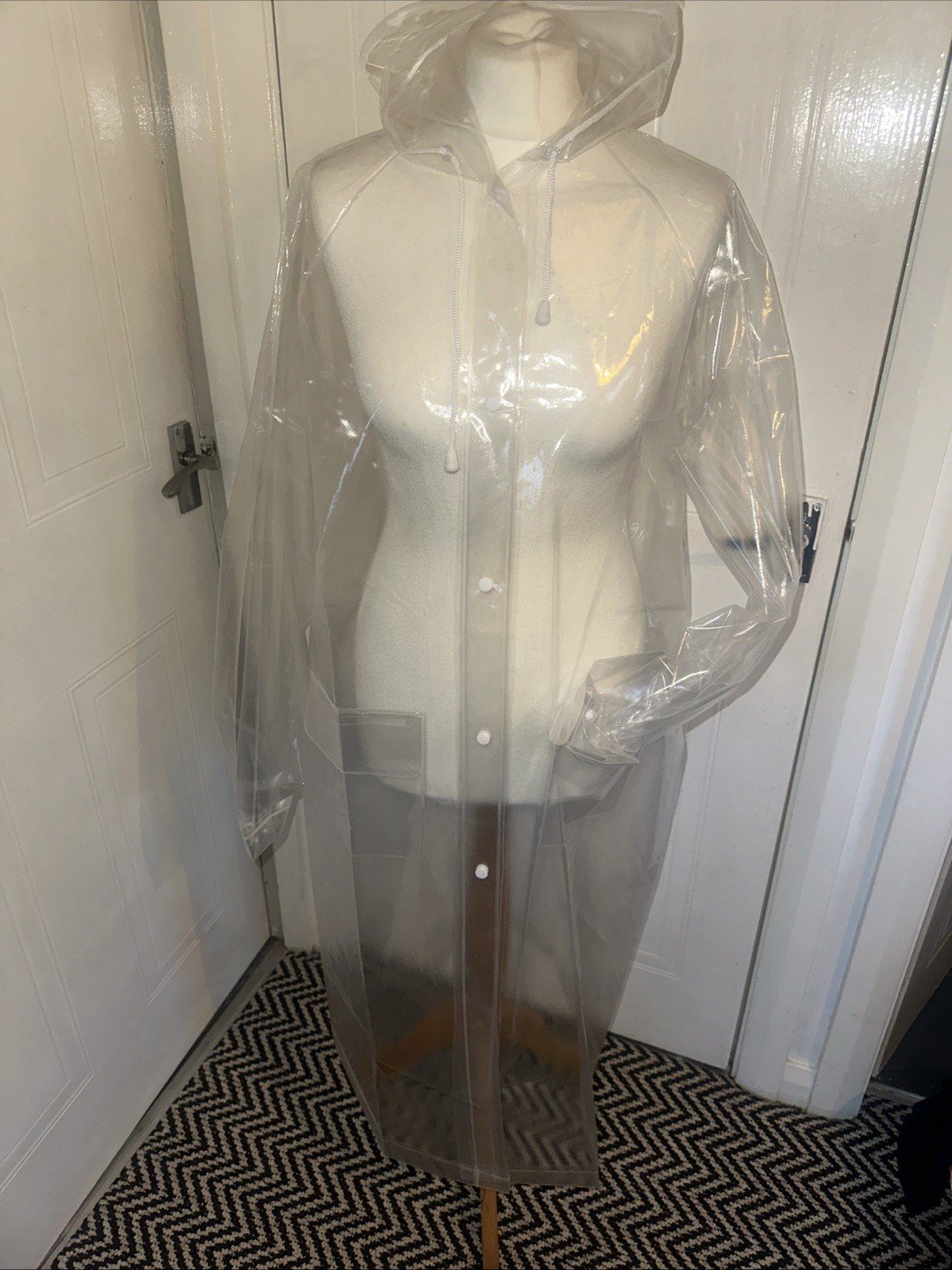 Erotic Waterproof PVC Plastic Vinyl Long Raincoat Mac Fetish SeeThrough 12/14