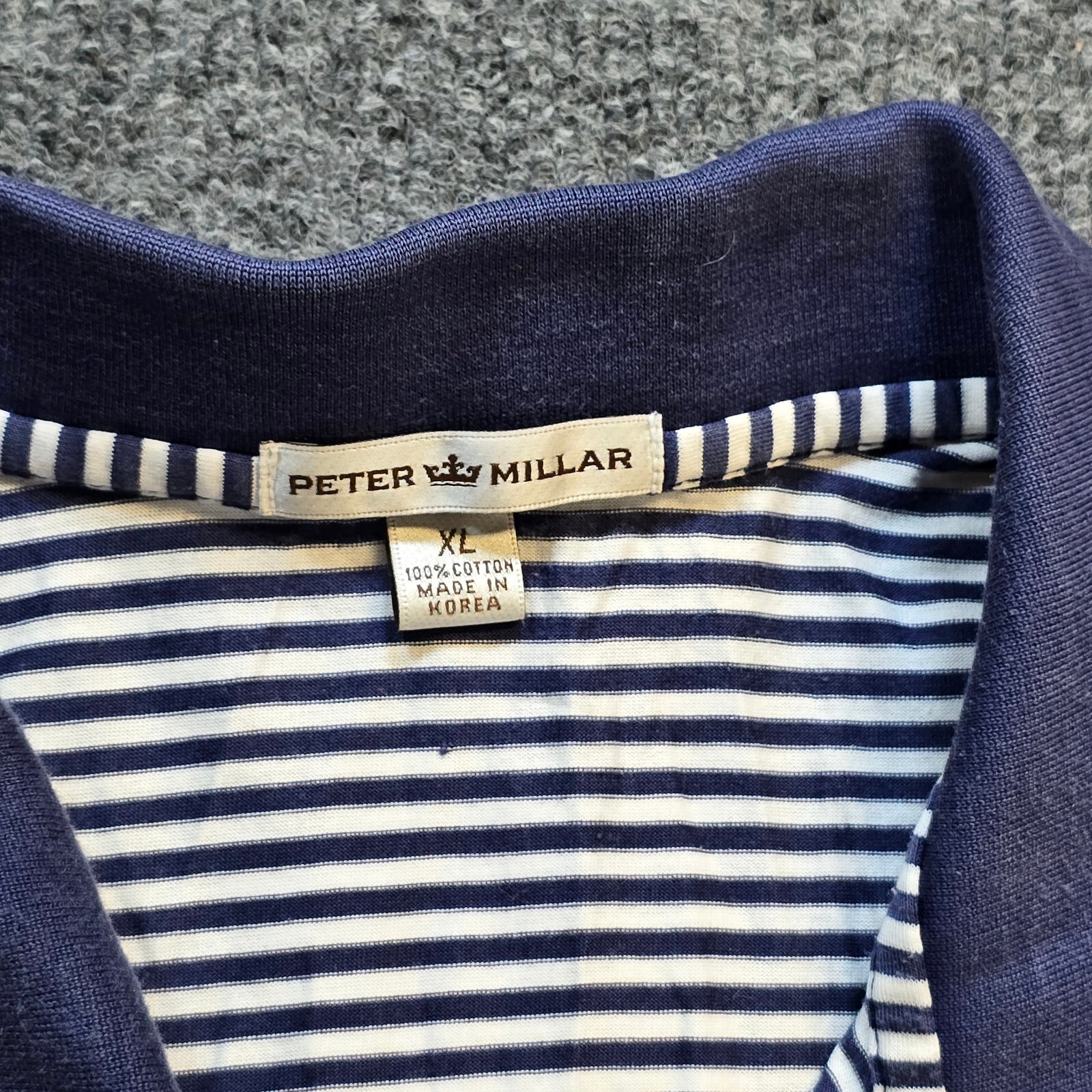 Peter Millar Shirt Mens XL Blue Striped Short Sleeve Stretchy Golf Polo Casual