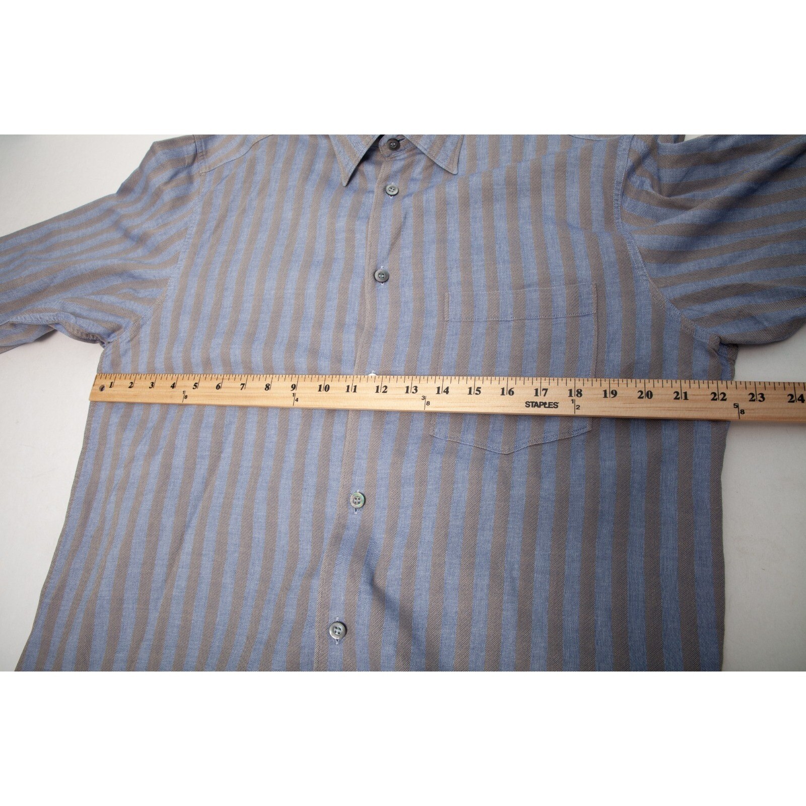 Ermenegildo Zegna Button Down Shirt Mens L Blue Tan Striped Long Sleeve Cotton
