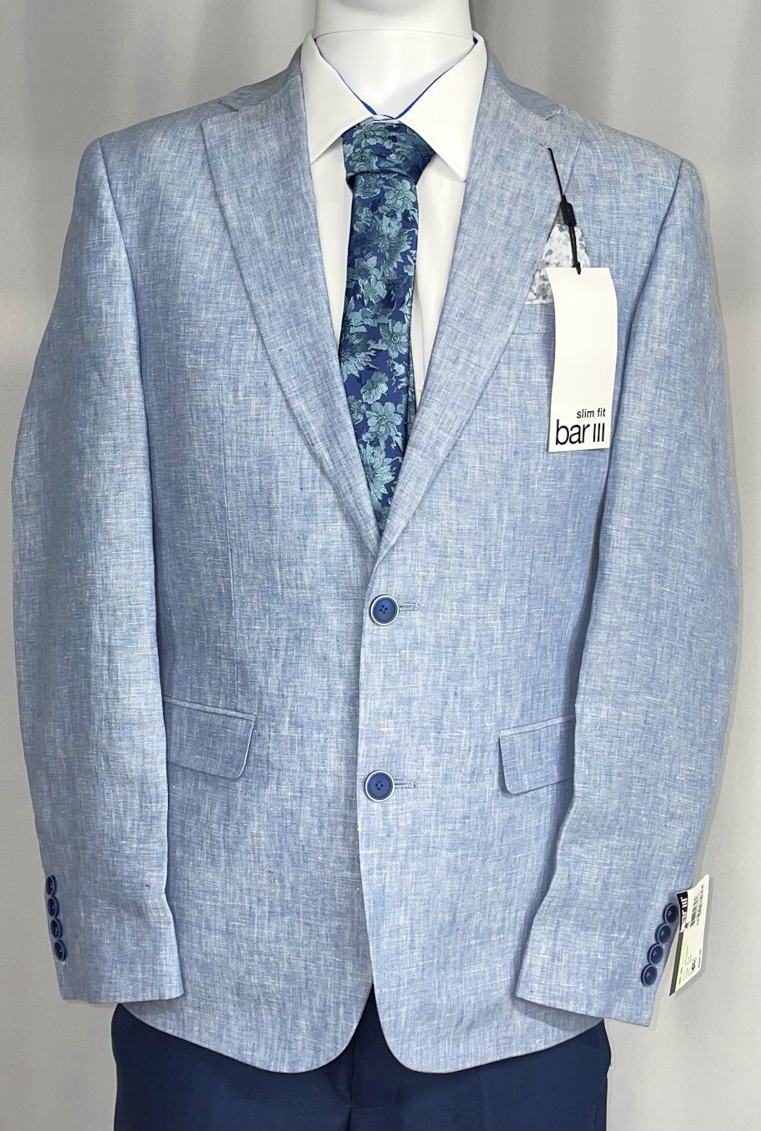 Bar Ill Mens Slim fit Suit Jacket Blazer 38R Light Sky Blue Linen New NWT