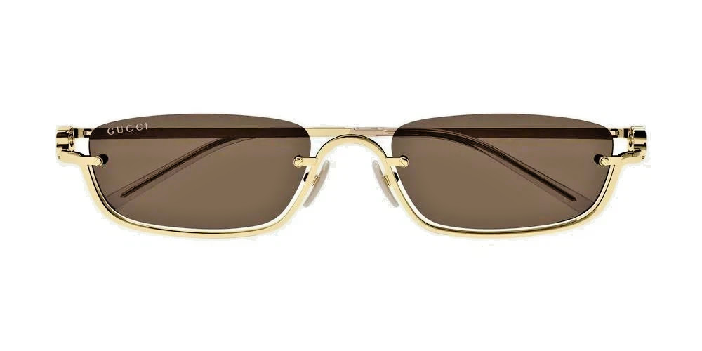 Gucci GG 1278 Gold Frame Brown Lens Half Rim Sunglasses 1278 001 New 55mm