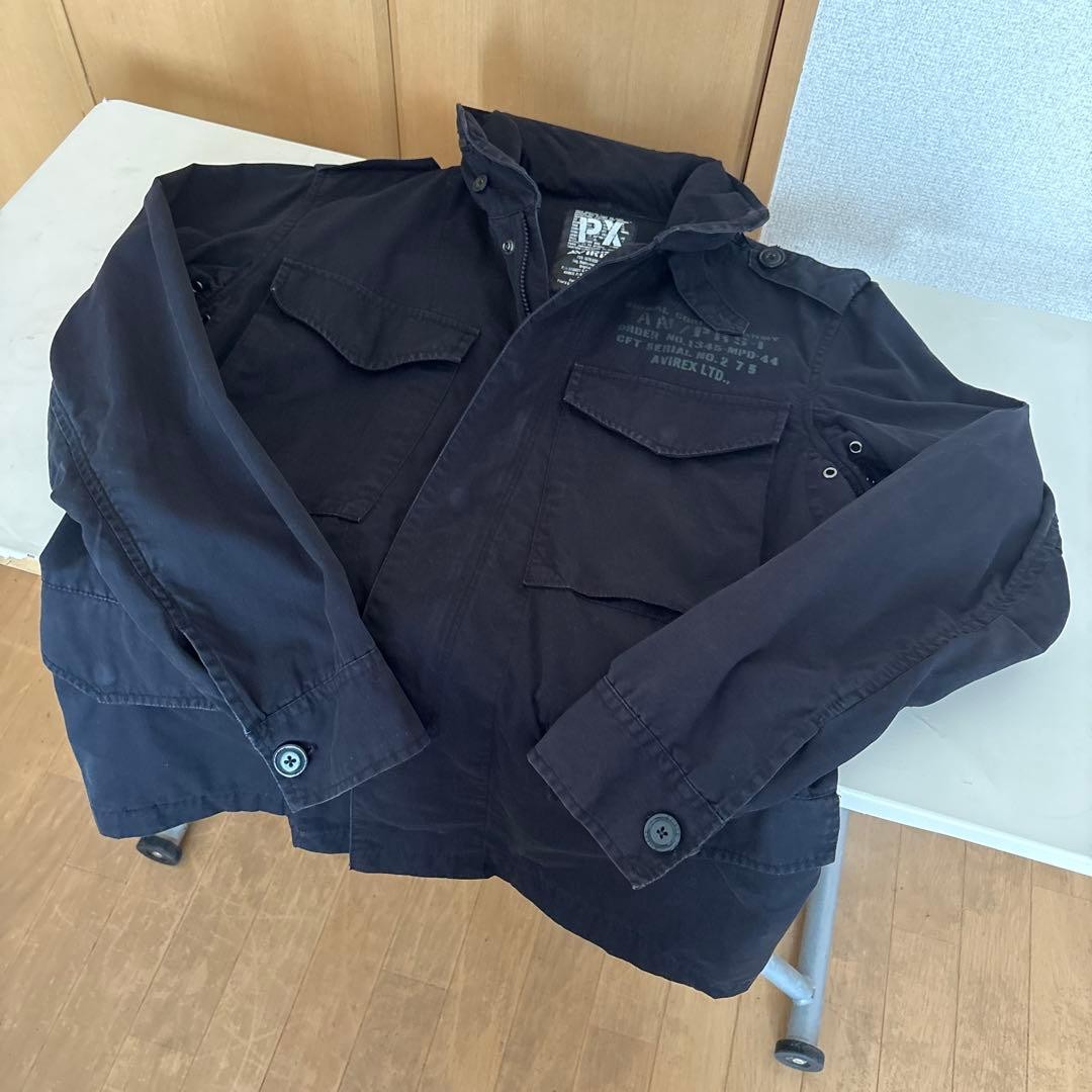 AVIREX Hood Military Jacket Blouson Coat Men Size M Black Genuine