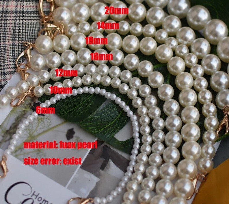 30/40/60/80/100/120cm Replace Bag Strap PEARL CHAIN Shoulder 12/16/18/20