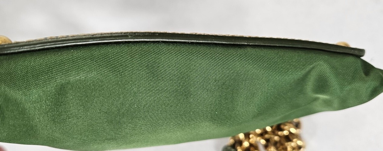 Prada Crossbody Tessuto Saffino Mini Chain Crossbody Green Gold Cut Out Logo