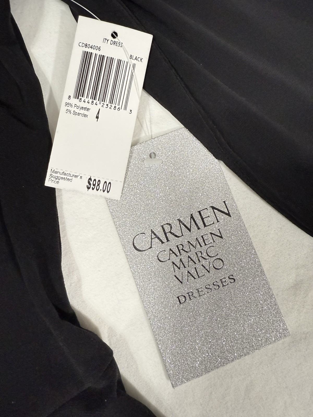 Carmen Marc Valvo Size 4 Black Fit & Flare Dress Silver Grommet Accents Womens