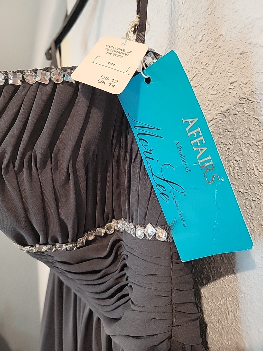 Mori Lee Grey Chiffon Dress Sz 12 NWT Homecoming Bridal Formal Strapless Mini