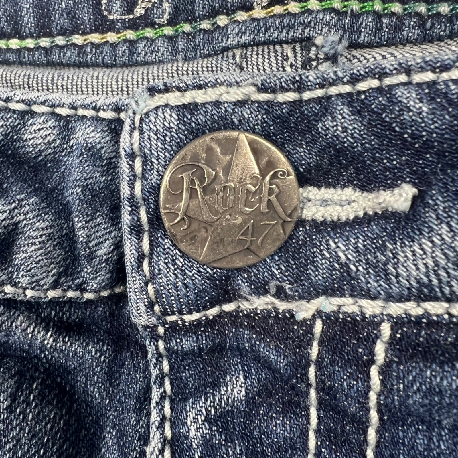 Rock 47 by Wrangler Women Ultra Low Rise Bootcut Jeans embroidered pocket Size 5