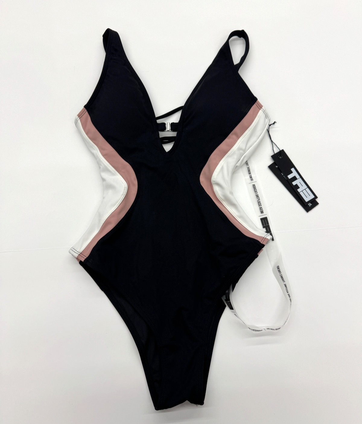 TA3 BRAZILIAN PLUNGEY KEYHOLE ONE PIECE SWIMSUIT BLACK ROSE SIZE M REG/LONG MED