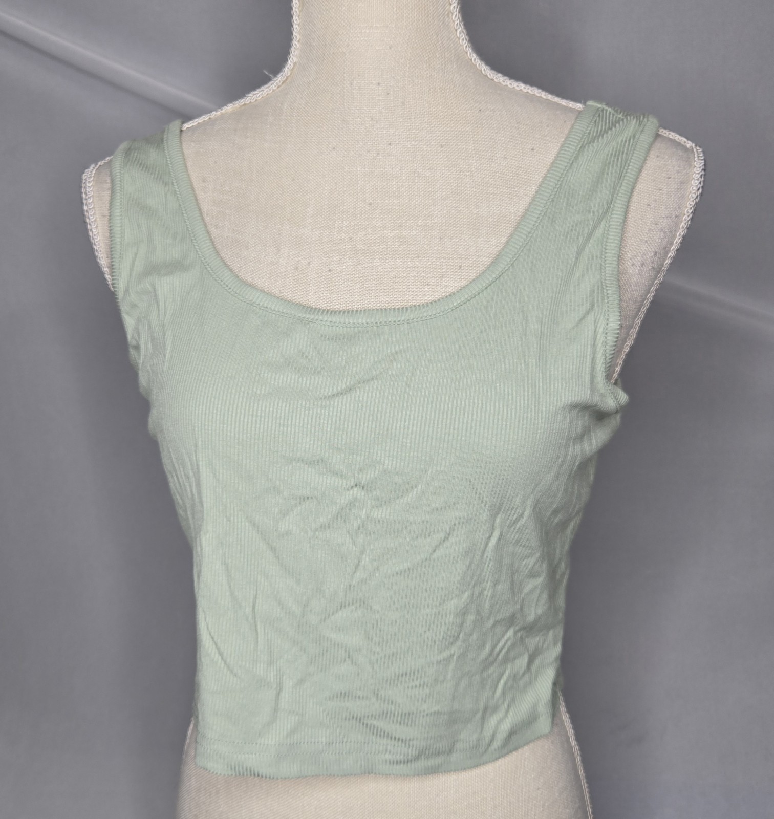Sage Green Ribbed Crop Tank Top XL/US 12 (Shein) New In Bag Free Shipping