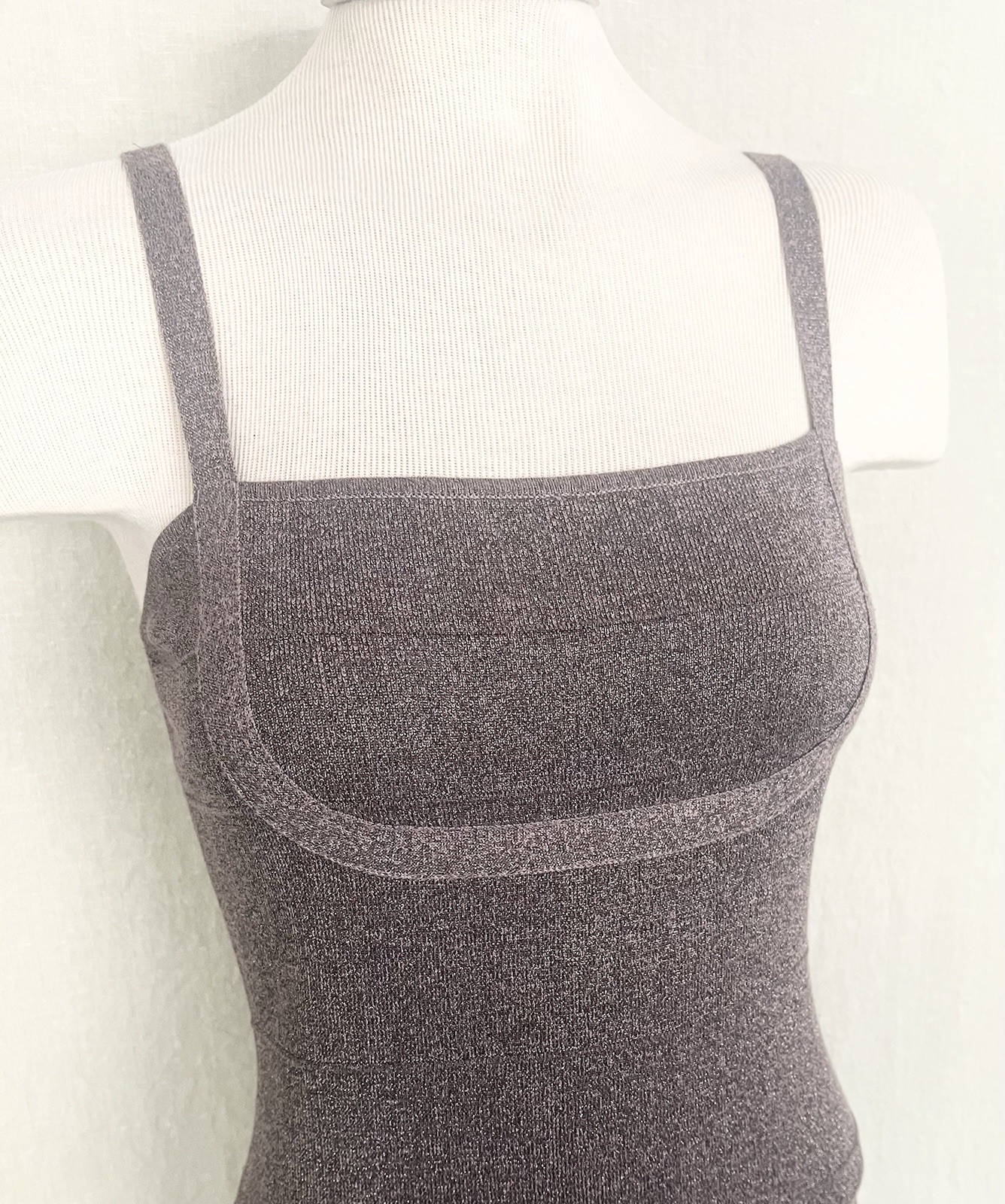Cashmere Gray Silver Sparkle Knit Bodycon Dress Full Zip Knee Length size M