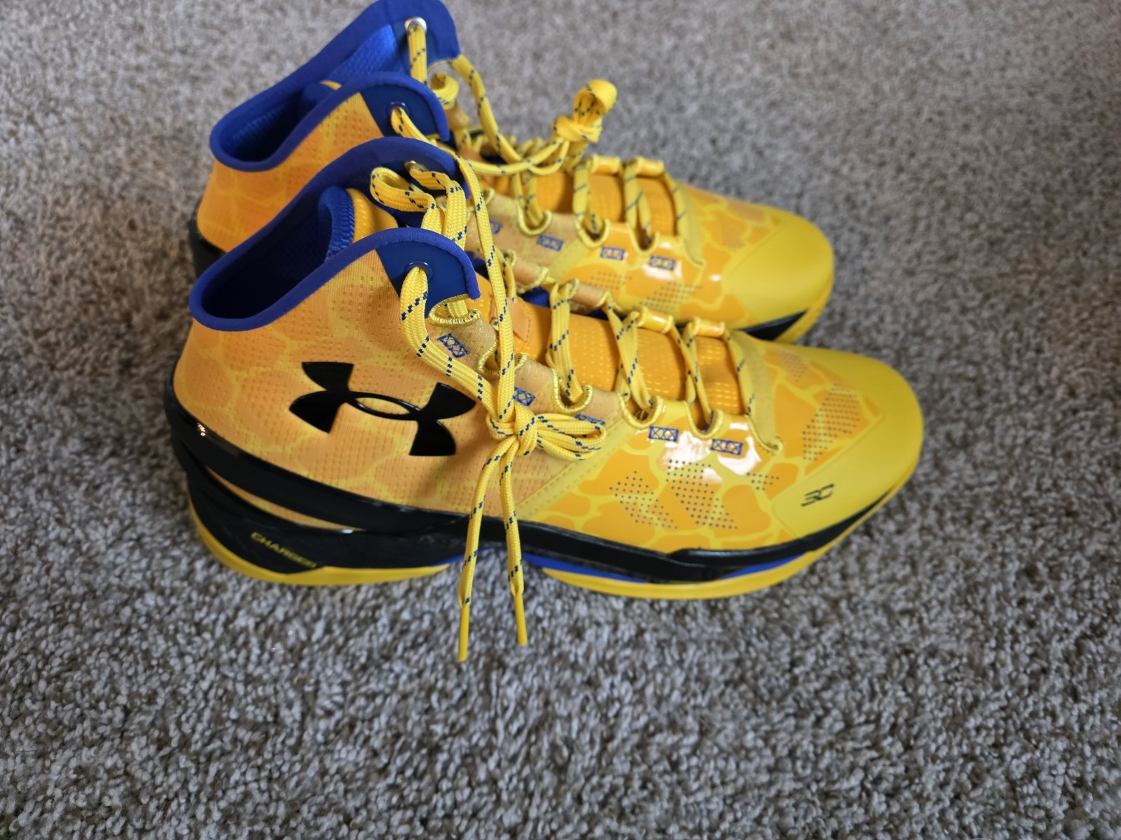 Under Armour Curry 2 Double Bang Basketball Shoes Gold Blue 3026281-700 Mens 13