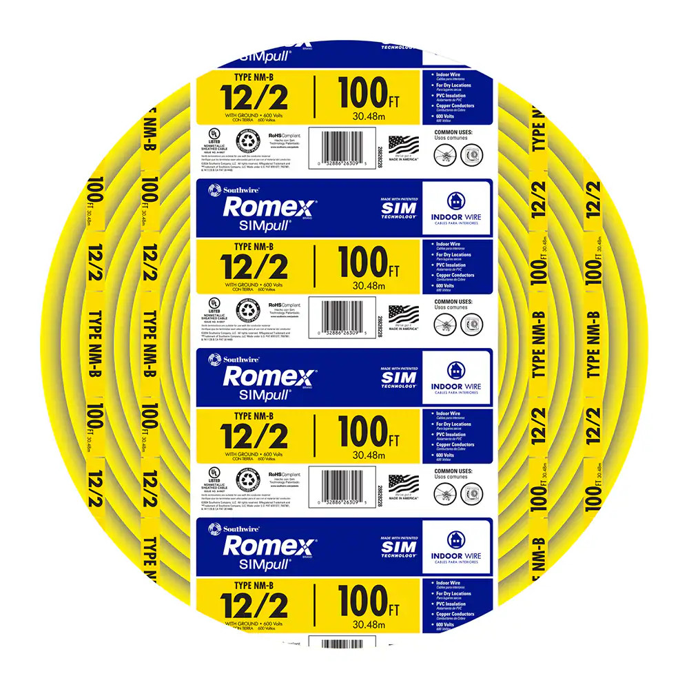 Southwire 100-ft 12 / 2 Romex SIMpull Solid Indoor CU NM-B Individual pack|12749
