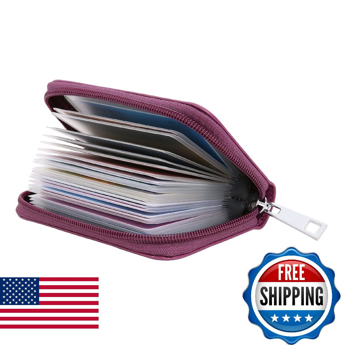 Easyoulife Genuine Leather Credit Card Holder Zipper Wallet With 26 Card Slots (