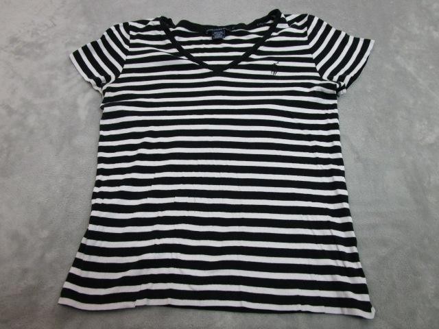 Ralph Lauren Sport Shirt Womens XL Black White Stripe V Neck Tee Logo Casual