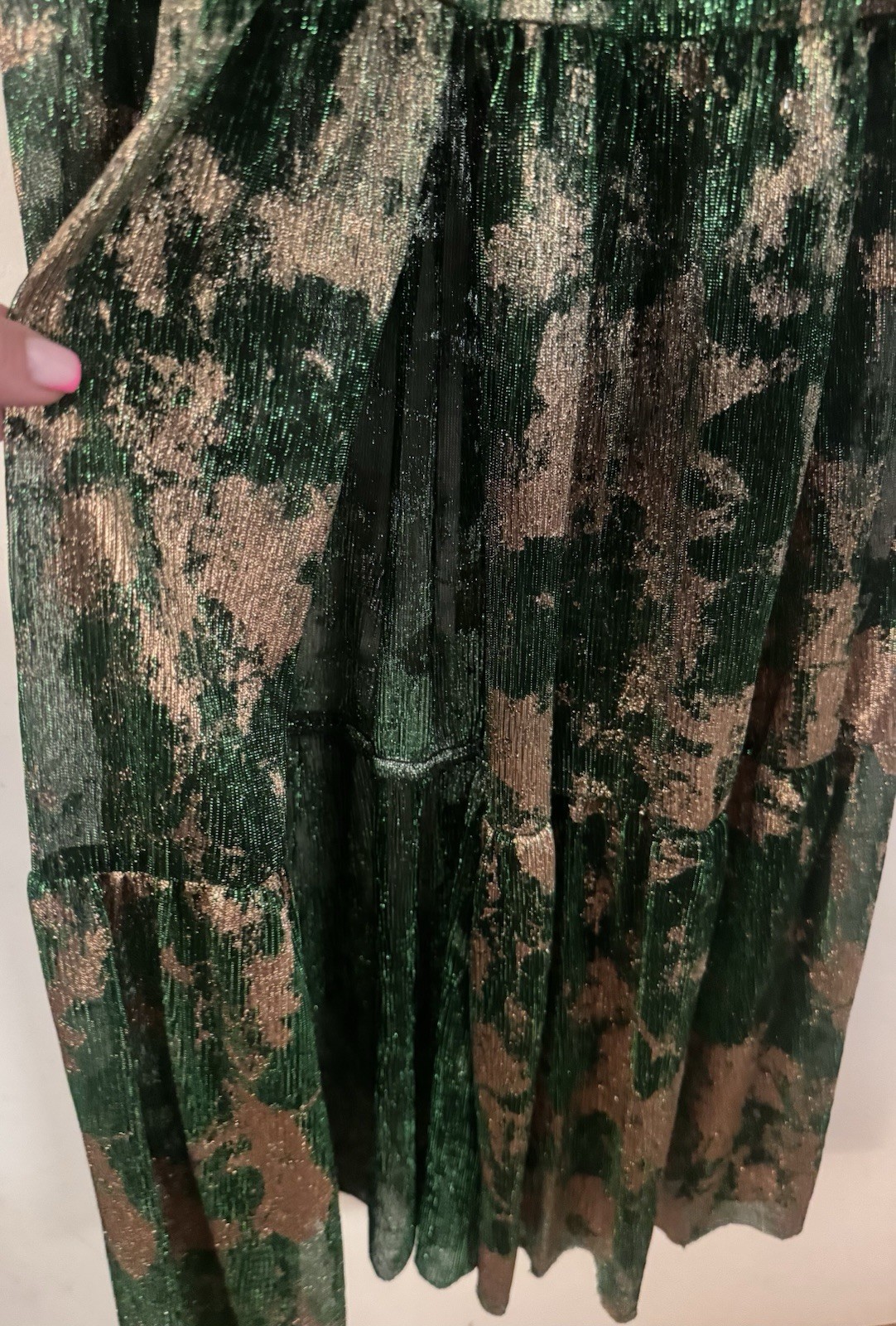 BA&SH Vert Green Gold Bronze Metallic VIANCA Grecian V-Neck Maxi Dress Sz 2 US8