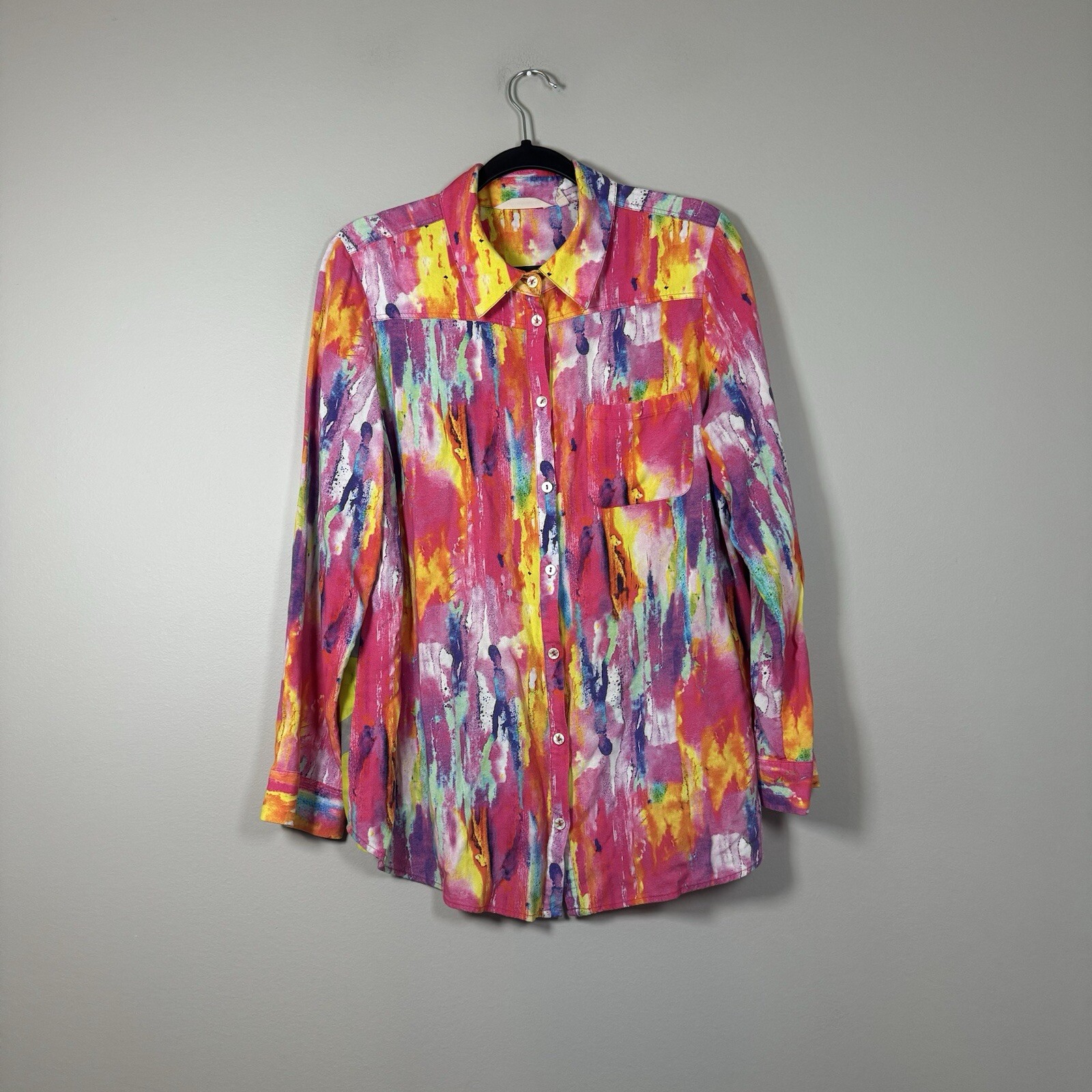 Soft Surroundings Large Festiva Colorful Embroidered Long Sleeve Button Up Shirt