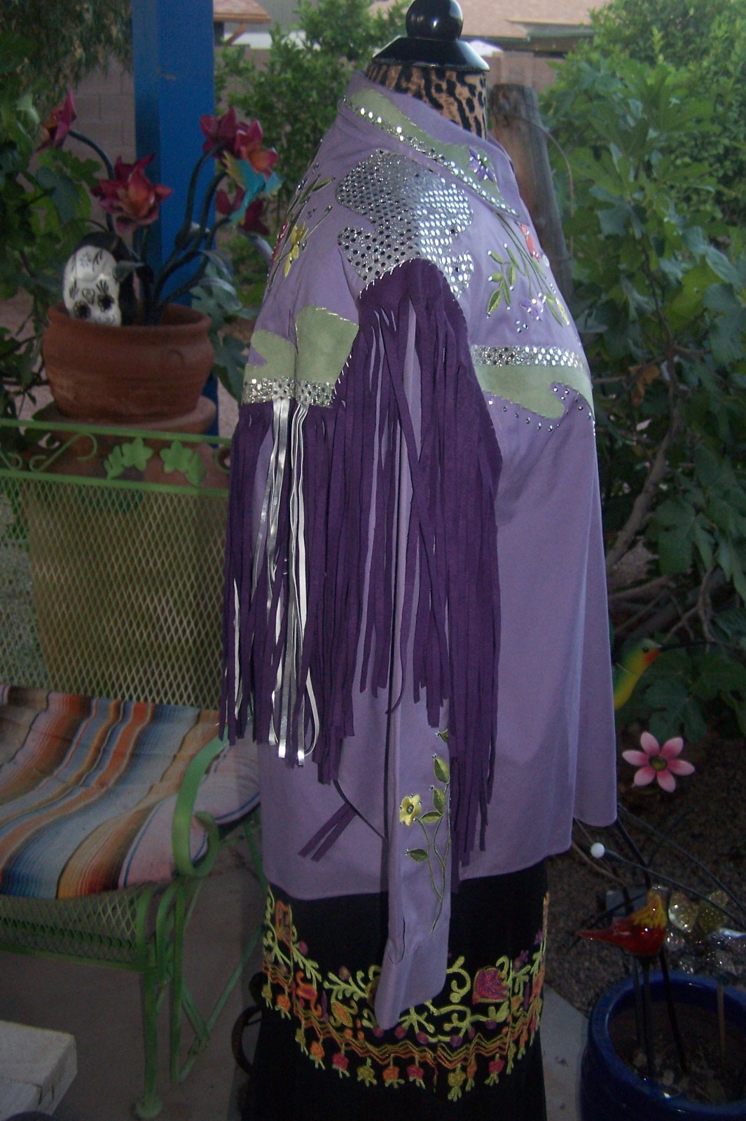 XL Western Custom Embroidered Fringe Rhinestone Cowgirl Boot Rodeo Queen Blouse