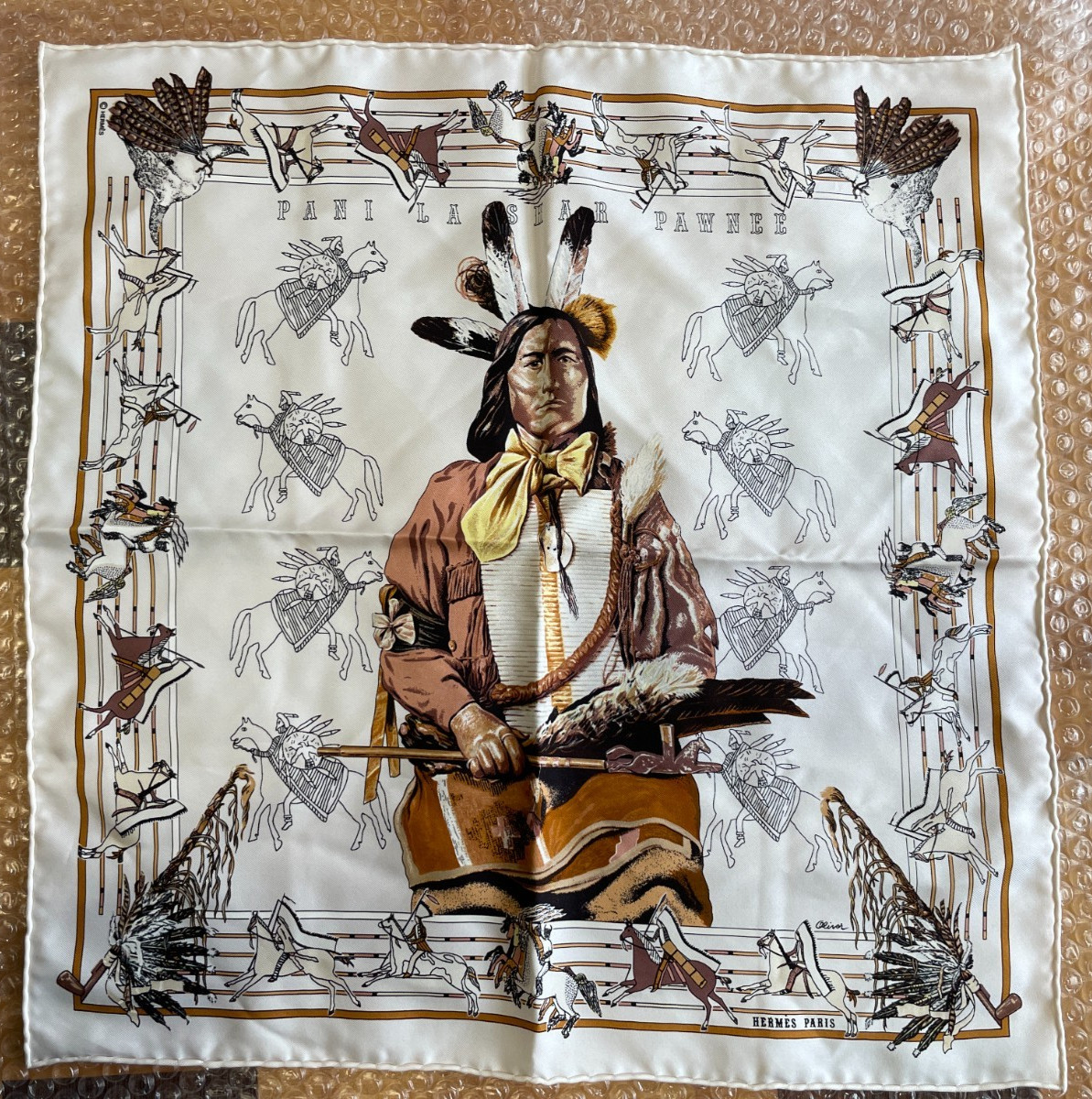 HERMES Silk Scarf kachinas Pani La Shar Pawnee Carre 45 Kermit Oliver 42 x 42 cm