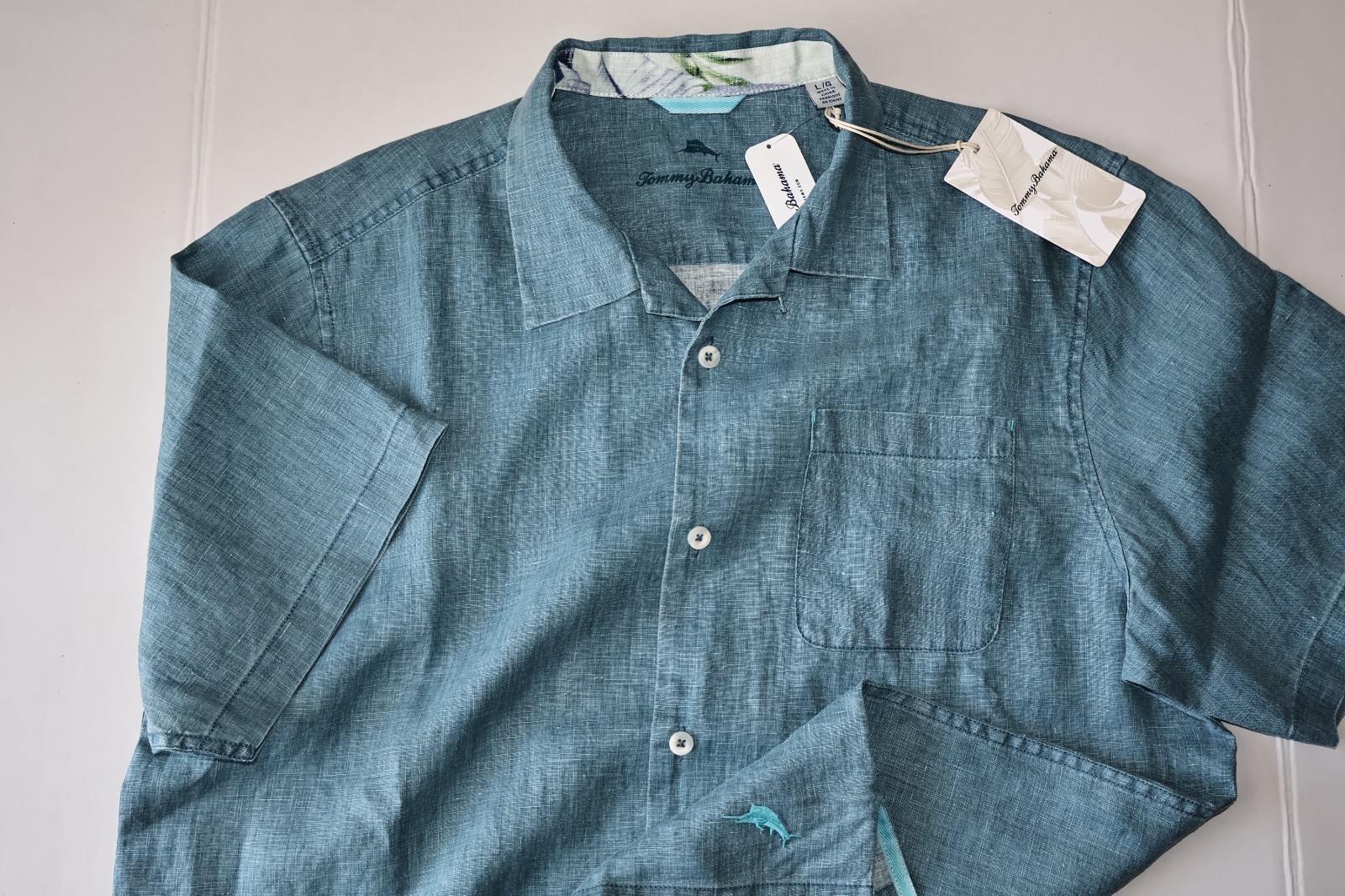 Tommy Bahama Camp Shirt Sea Glass Belle Blue Solid ST324636 SS New
