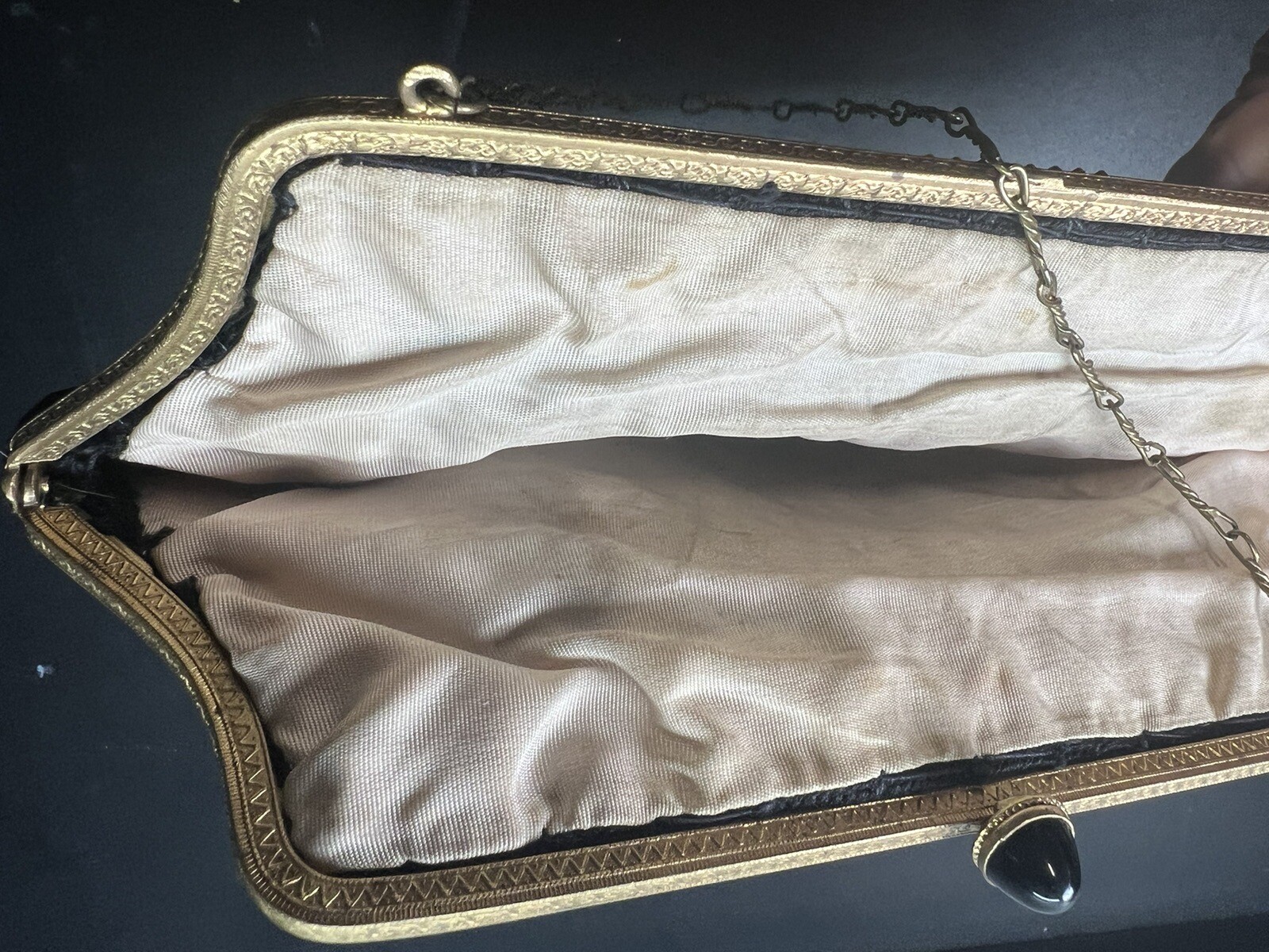 Antique Fine Petit Point Tapestry Bag/Purse with Delicately Detailed Frame