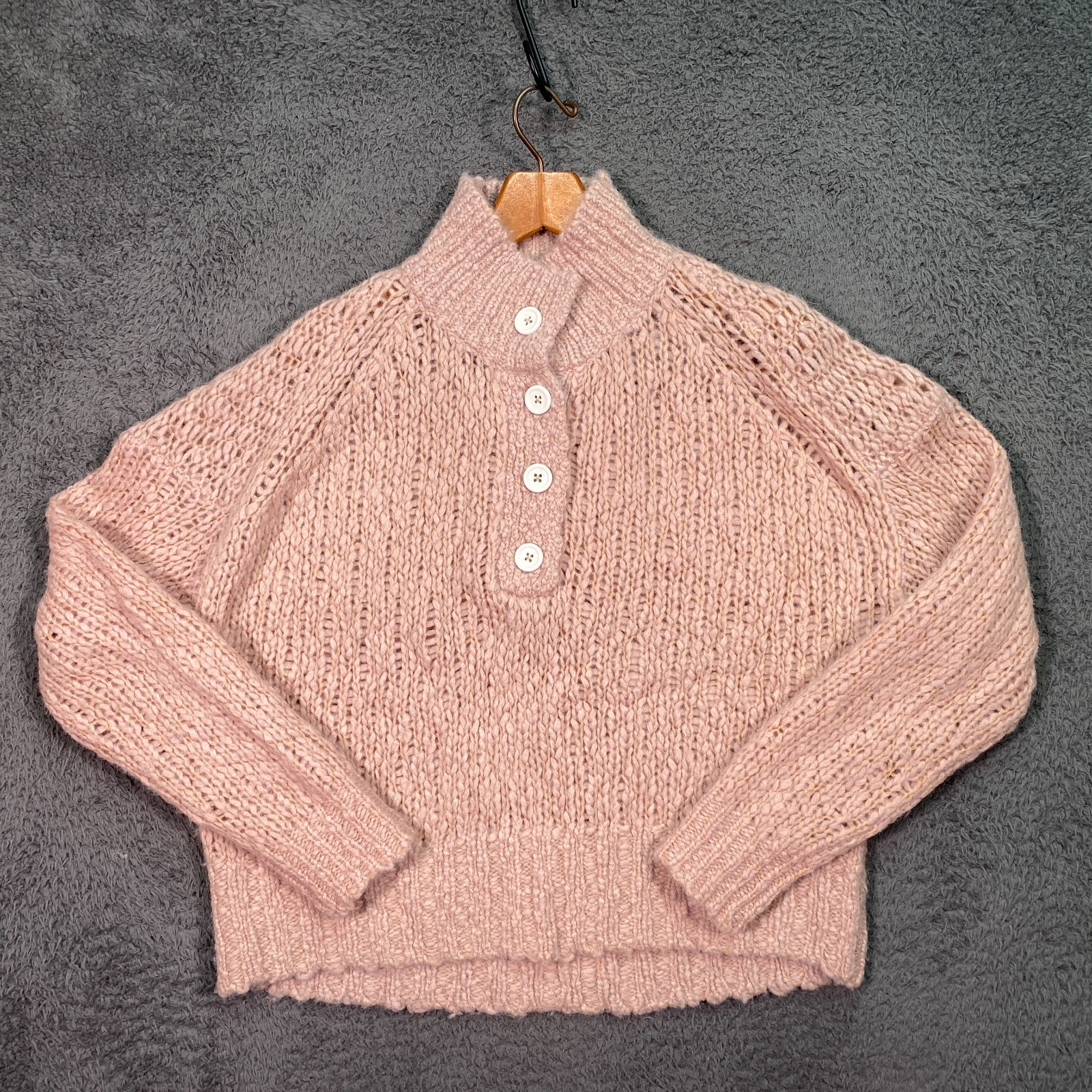 Everlane Sweater Lofty Knit Alpaca Henley S Coral Raglan Wool Blend Pullover