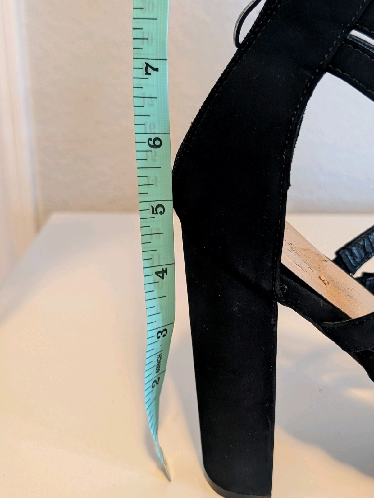 Women’s Black Strappy Open Toe Block Heel Ankle Strap Zip Faux Leather 8.5