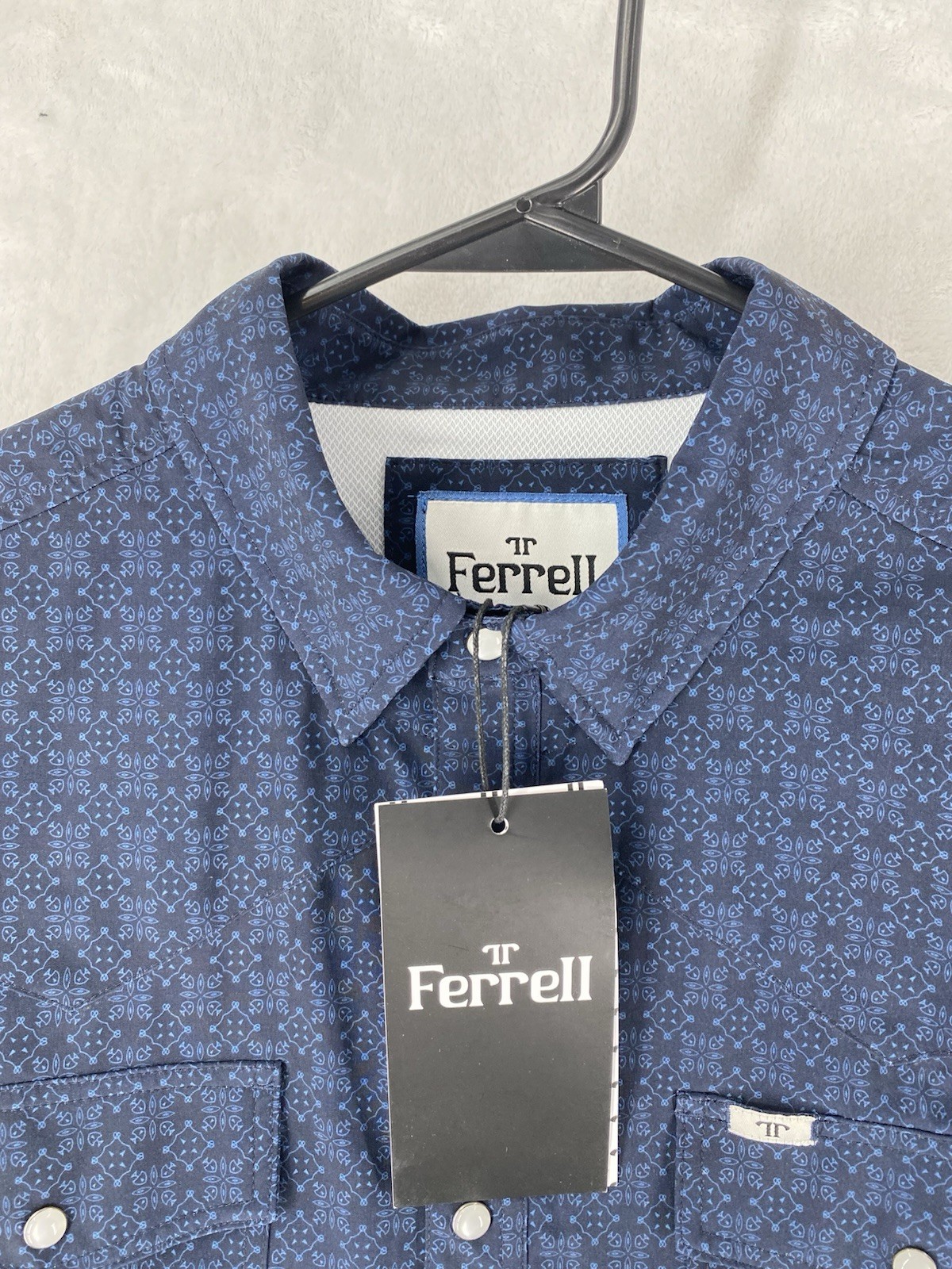 Ferrell Shirt Men’s Large Blue Collin Soft Stretch Western Snap Button NEW $70