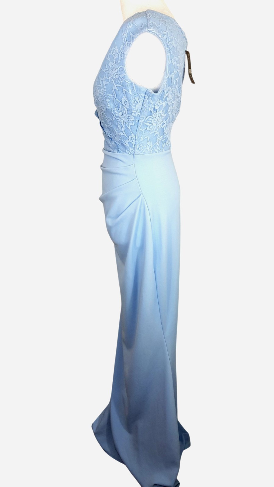 New Quiz Pale Blue Bardot Fishtail Lace Maxi Dress Size 16 RRP £69.99
