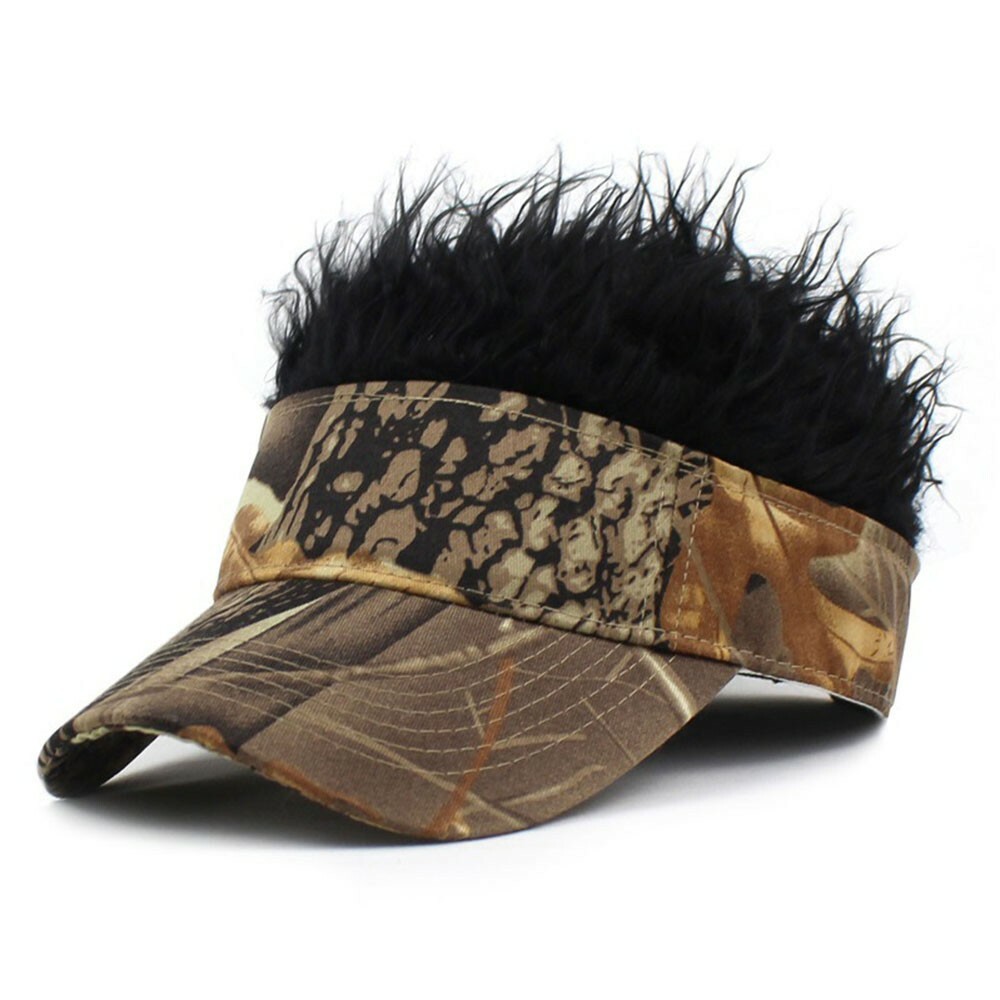 Mens Baseball Golf Hat Cap Sun Visor Wig Hat With Fake Flair Hair Outdoor Sports
