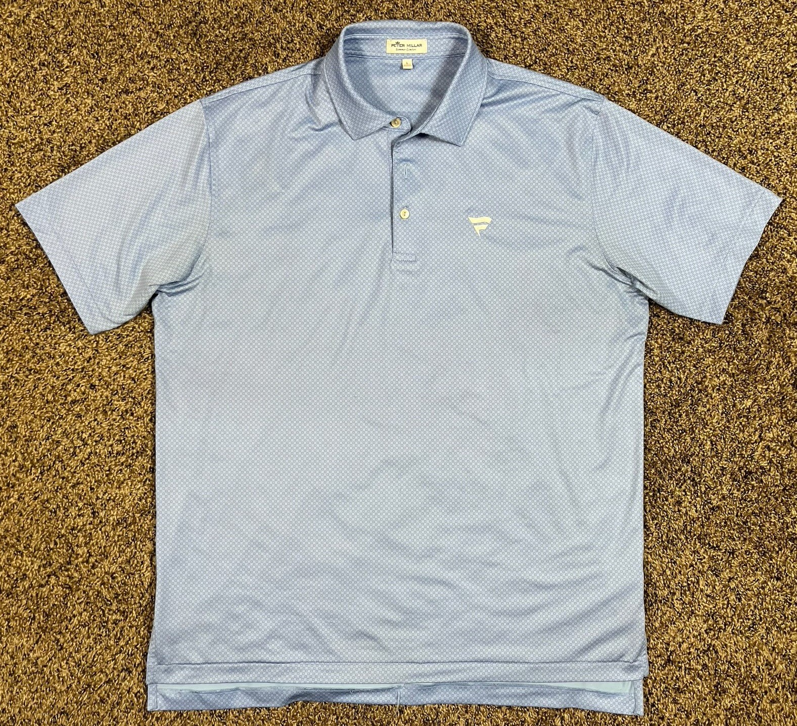 Peter Millar Summer Comfort Crown Crafted Shirt Geometric Blue Golf Polo Large
