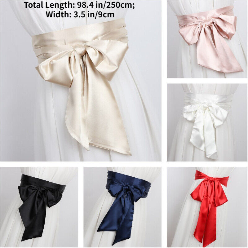 250cm Satin Faux Silk Wide Waistband Self Tie Lace Up Long Ribbon Belt Strap New
